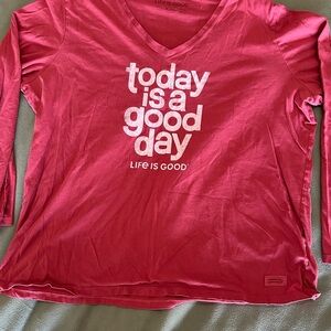 Women’s Long Sleeve Life Is Good Red Inspirational Tee Size XXL